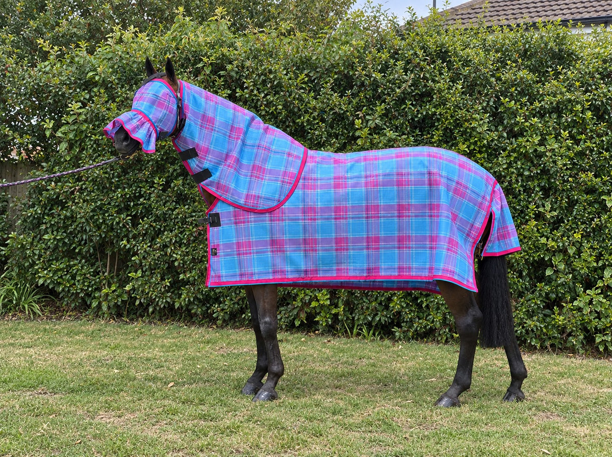 Kez Rugs Summer Weave mesh combo on a bay horse