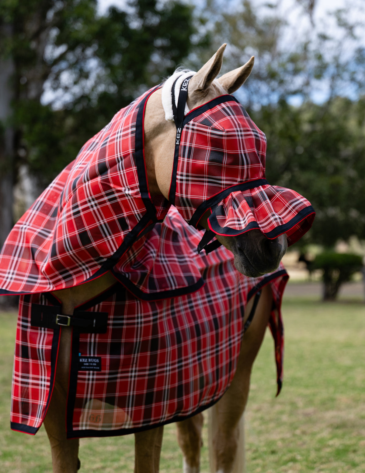 Scarlet Ultra Mesh mare nursing rug neck combo with the matching Scarlet fly mask
