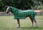Evergreen Ultra Mesh mare nursing rug neck combo on a palomino pony, full side view showing the nursing cut-out at the rear flank