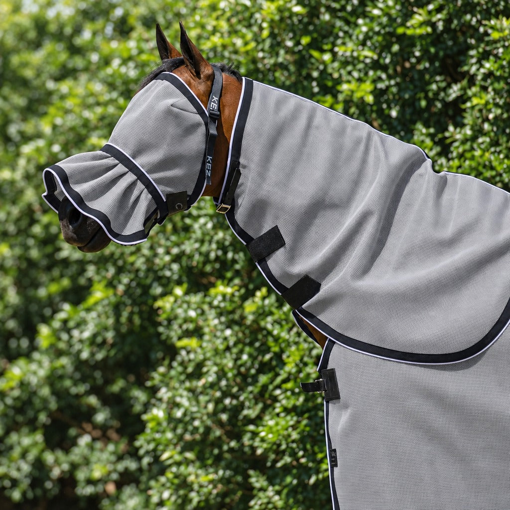 Plain Silver Fly Mask worn with the matching mesh neck combo