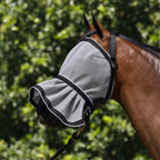 Plain Silver Fly Mask on a bay horse