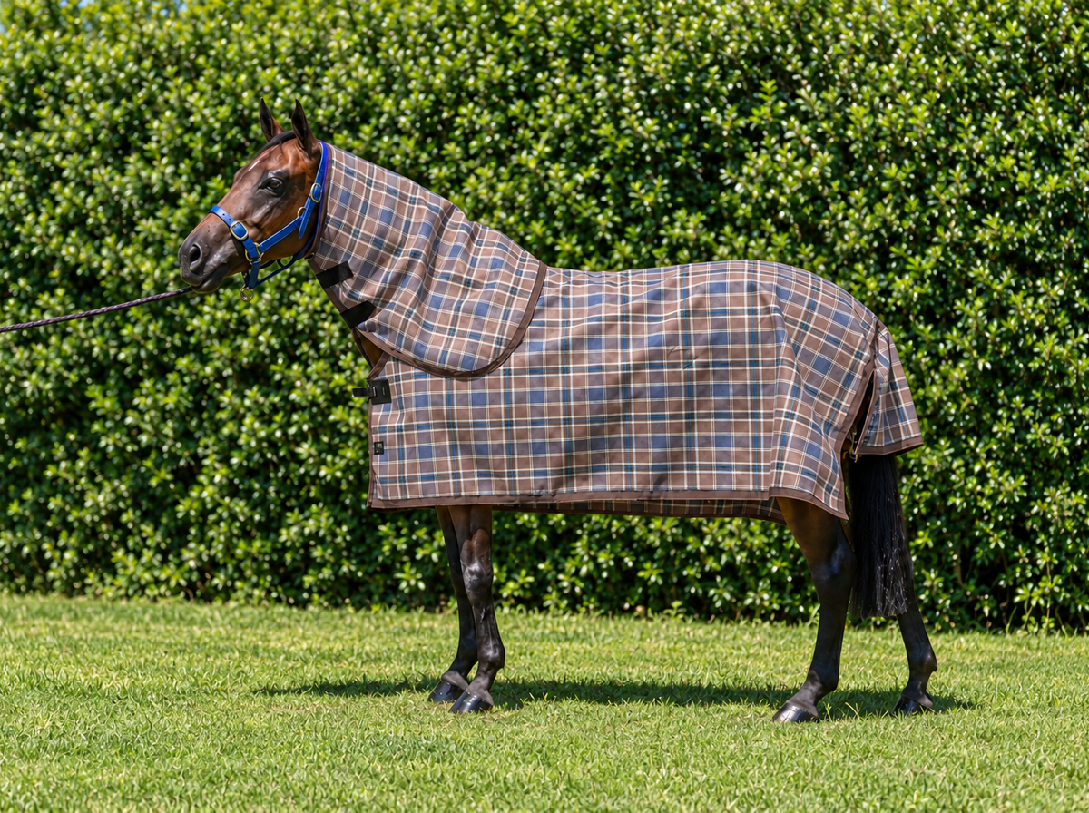 Ice Coffee Summer Weave mesh neck combo on a bay horse