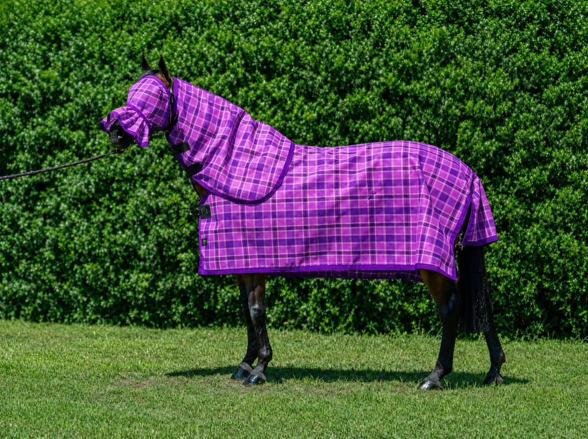 Blossom Summer Weave mesh combo with fly mask on a bay horse