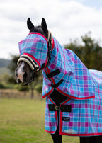 Bubble Gum Ultra Mesh Fly Mask without nose attachment and matching neck combo, three-quarter portrait