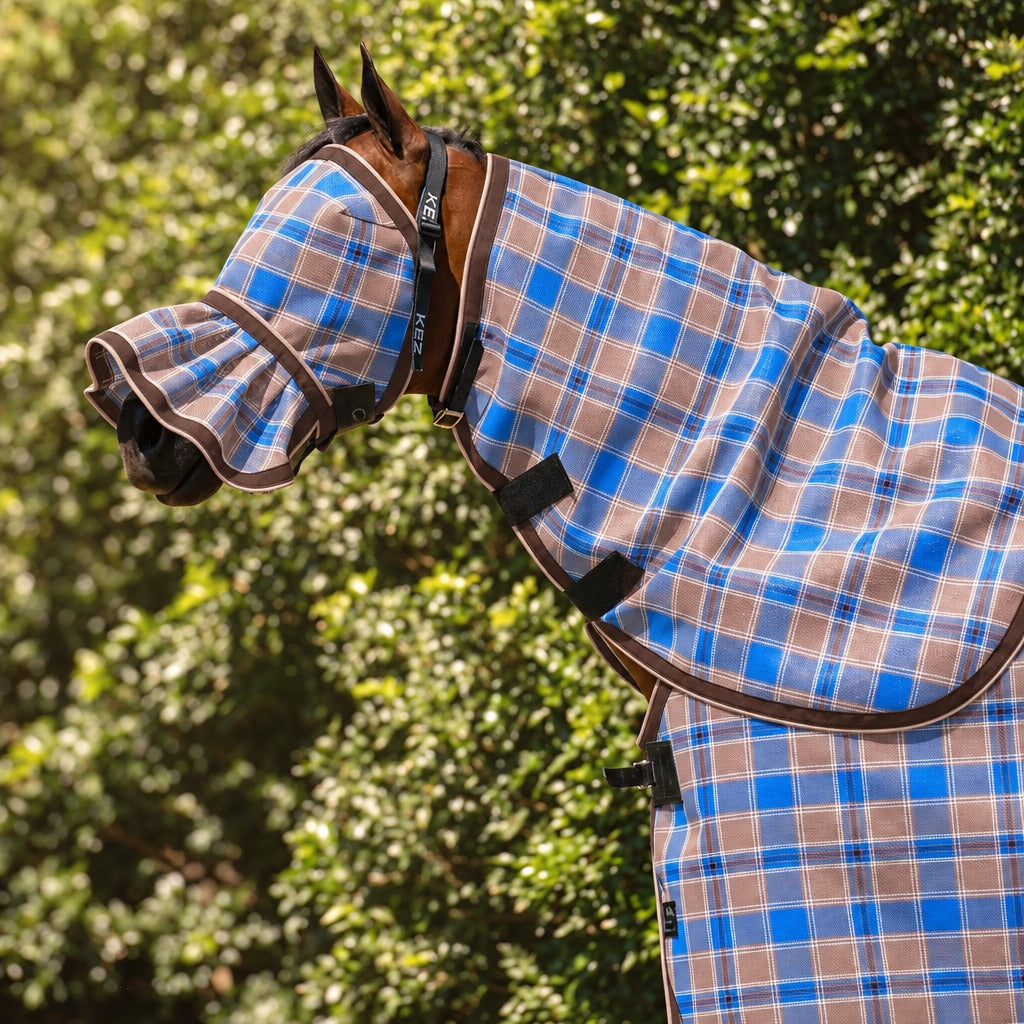 Ice Coffee Fly Mask worn with the matching mesh neck combo