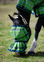 Horse grazing while wearing the Evergreen Ultra Mesh Fly Mask with pleated nose attachment