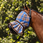 Ice Coffee Ultra Mesh Fly Mask with nose attachment, three-quarter close-up, AI colour-matched to real product photography