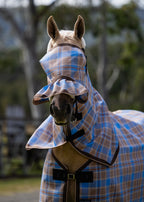 Ice Coffee Ultra Mesh Fly Mask with pleated nose attachment and neck combo, closer front portrait