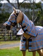 Ice Coffee Ultra Mesh Fly Mask with pleated nose attachment and matching neck combo, side portrait