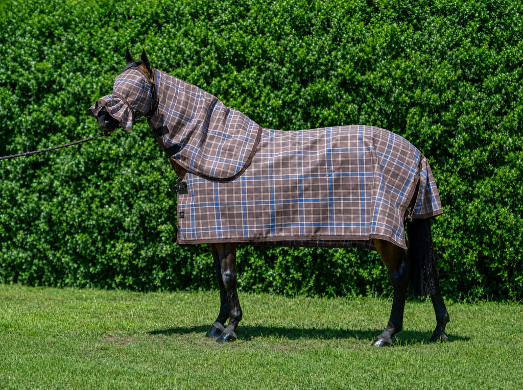Ice Coffee Summer Weave mesh combo with fly mask on a bay horse