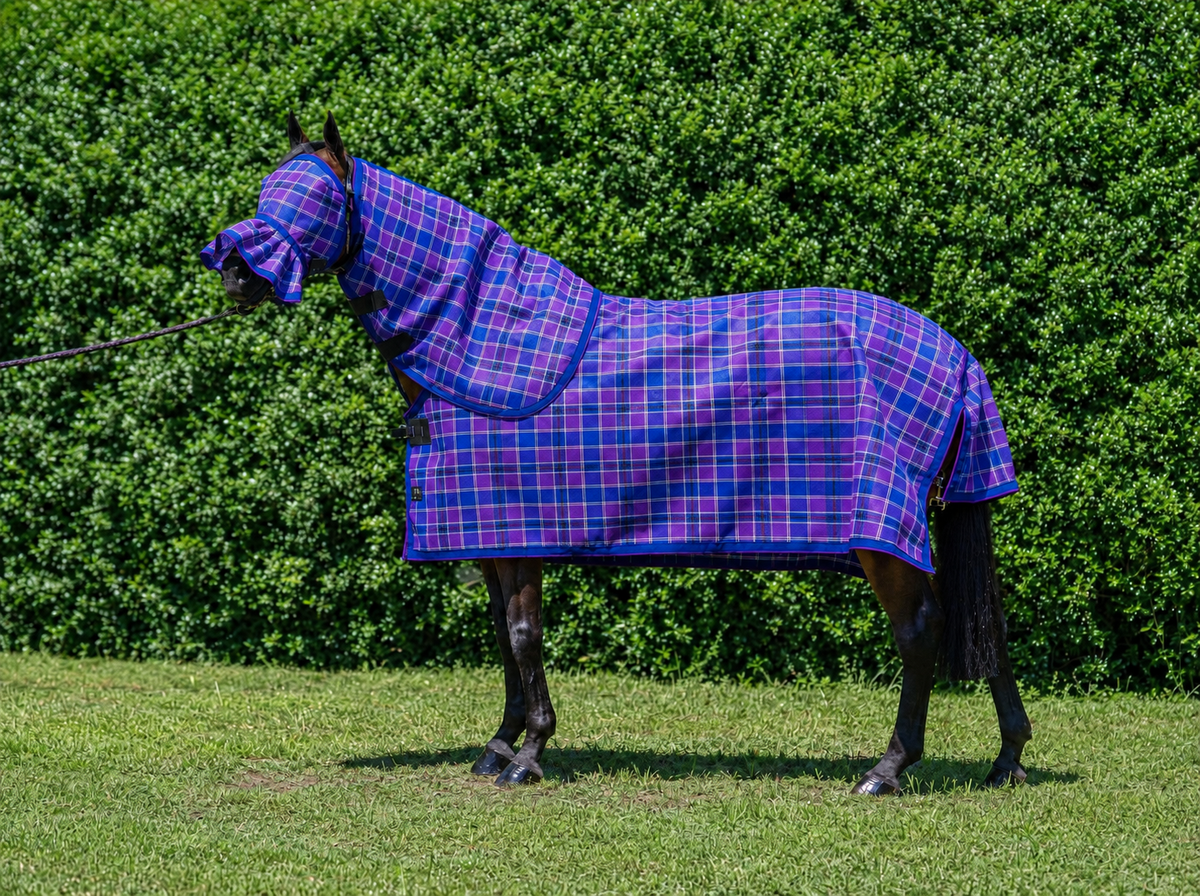 Regal Ultra Mesh Summer Weave neck combo with matching fly mask, full side view, AI colour-matched to real product photography