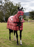 Scarlet Ultra Mesh Fly Mask without nose attachment and matching neck combo, full front portrait