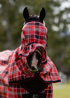 Scarlet Ultra Mesh Fly Mask with pleated nose attachment, front close-up