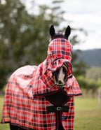 Scarlet Ultra Mesh Fly Mask with pleated nose attachment and matching neck combo, front portrait
