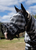 Storm Ultra Mesh Fly Mask with pleated nose attachment, left-facing close-up